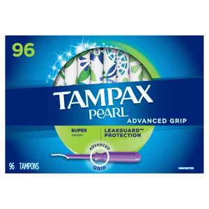 Tampax Pearl Advanced Grip Tampons Super, 96 Count Tampax