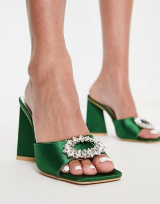 Be Mine Mercyy mules with embellishment in emerald Be Mine