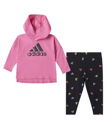 Футболка с капюшоном и леггинсы с принтом для маленьких девочек, комплект из 2 предметов Adidas