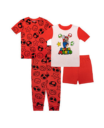 Хлопковый пижамный комплект из четырех предметов Big Boys Mario Nintendo