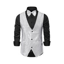 Men's Sequin Waistcoat Sleeveless Dress Suit Vest With Bow Tie Lars Amadeus