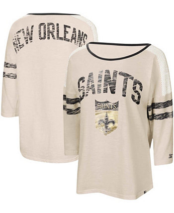 Женская белая, черная футболка New Orleans Saints Highlight с круглым вырезом с рукавами 3/4 Starter