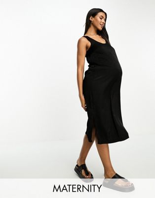 Черное атласное платье миди Mamalicious Maternity MAMALICIOUS