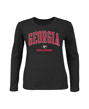Women's Black Georgia Bulldogs Plus Size Arch Over Logo Crew Neck Long Sleeve T-shirt Profile