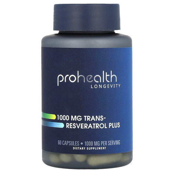 Транс-Ресвератрол Плюс, 1000 мг, 60 капсул (500 мг на капсулу) ProHealth Longevity