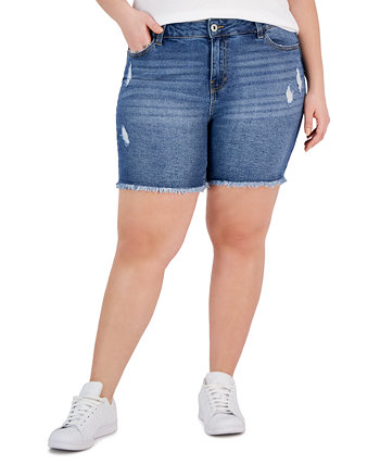 Модные джинсовые шорты-бермуды больших размеров с бахромой Celebrity Pink