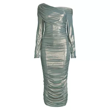Metallic Ruched Midi-Dress Undra Celeste