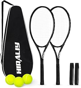 HIRALIY Tennis Racket, Tennis Racket Set Including 3 Tennis Balls, 2 Tennis Overgrips and 1 Tennis Bag, 27 Inch Recreational Tennis Racquet 2 Pack，for Adults，Men，Women，Beginners HIRALIY