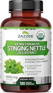 Zazzee USDA Organic Stinging Nettle 20:1 Extract, 9000 mg Strength, 120 Vegan Capsules, 4 Month Supply, Concentrated, Standardized 20X Extract, Certified Organic, 100% Vegetarian, All-Natural, Non-GMO Zazzee