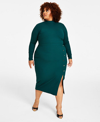 Модное облегающее платье больших размеров в рубчик с воротником-стойкой Nina Parker