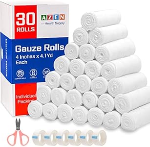 AZEN 12 Pack Gauze Rolls Bandages, 4 in x 4.1 Yards, Premium Medical Supplies & First Aid Supplies, Bandage Wrap Vet Wrap, Mummy Wraps AZEN