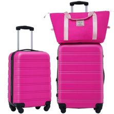 3 Pcs Hardshell Spinner 24&#34; Luggage& 20&#34; Lightweight Suitcase Set With Handbag, Tsa Lock Abrihome