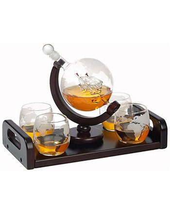 Подарочный набор Globe Whiskey Decanter со стаканами и подносом, 6 предметов Bezrat