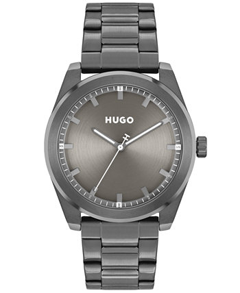 Мужские яркие кварцевые серые стальные часы с ионным покрытием, 42 мм HUGO BOSS