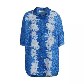 Clio Floral Cotton &amp; Silk Mini Shirtdress Johnny Was, Plus Size