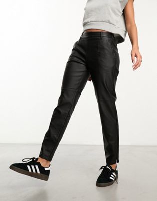 Черные зауженные брюки с имитацией кожи Object Object