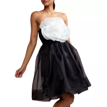 Мини-платье без бретелек из органзы с цветочным принтом Cynthia Rowley