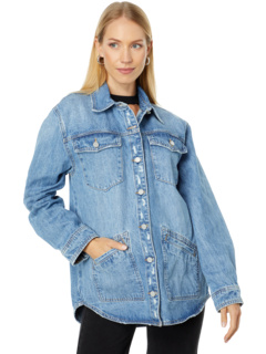Long Denim Shirt Jacket with Pockets in Hours Later Blank NYC
