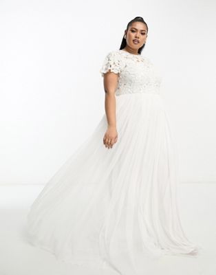 Свадебное платье макси с лифом и короткими рукавами цвета слоновой кости ASOS DESIGN Curve Isabelle ASOS Curve