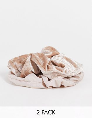 The Flat Lay Co. x ASOS Exclusive Scrunchie Set in Greige and Greige Crushed Velvet Flat Lay Company