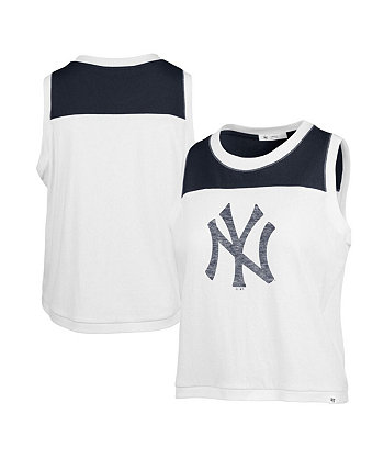 Women's White Distressed New York Yankees Premier Zoey Waist Length Tank Top '47 Brand