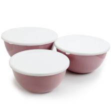 Gibson Home Plaza Cafe 3 Piece Stackable Nesting Mixing Bowl Set with Lids Gibson Home