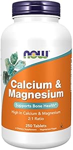 NOW Foods Supplements, Calcium & Magnesium 2:1 Ratio, High Potency, Supports Bone Health*, 100 Tablets (Таблетки) NOW Foods