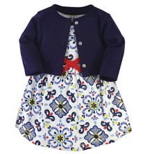 Touched by Nature Baby and Toddler Girl Organic Cotton Dress and Cardigan 2pc Set, Pottery Tile Touched by Nature