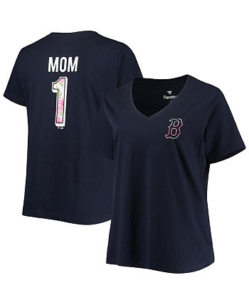Женская темно-синяя футболка Boston Red Sox Plus Size #1 Mom 2-Hit с v-образным вырезом Profile