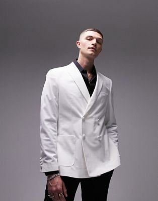 Белый двубортный бархатный пиджак Topman TOPMAN