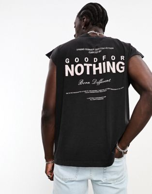 Черная кислотостойкая футболка оверсайз без рукавов Good For Nothing с принтом скелета на спине Good For Nothing