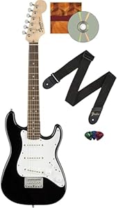 Электрогитара Fender Squier Mini Strat 3/4 для детей 6-12 лет, комплектующая с ремнём, медиаторами и обучающими уроками Fender