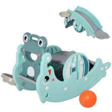 Qaba 3 in 1 Kids Portable Slide Rocking Horse Toy with Basketball Hoop for Age 3 5 Boys and Girls Mint Green Qaba