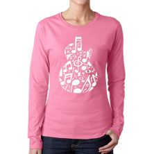 Music Notes Guitar - Women's Word Art Long Sleeve T-Shirt LA Pop Art