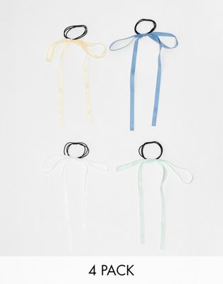 Pieces 4 pack bow detail hairbands in pastel multi Pieces