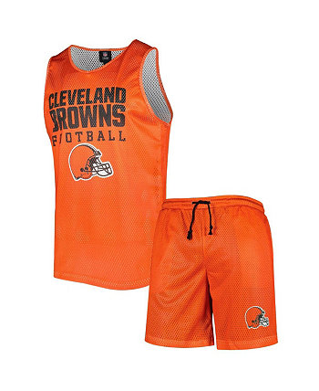 Мужской оранжевый комплект из рубашки без рукавов и шорт в сеточку Cleveland Browns с цветными блоками FOCO
