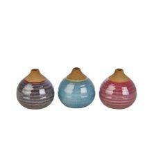 Set of 3 Blue and Pink Glazed Bud Table Vases 4&#34; Kingston Living