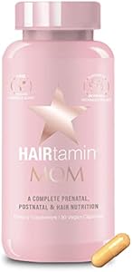 HAIRtamin MOM Vegan Prenatal & Postnatal Multivitamin Supplement & Hair Vitamin Pregnancy, Postpartum, Breastfeeding Probiotic One-a-Day Hair Vitamins with Biotin, Zinc, Iron (30 Counts) HAIRtamin