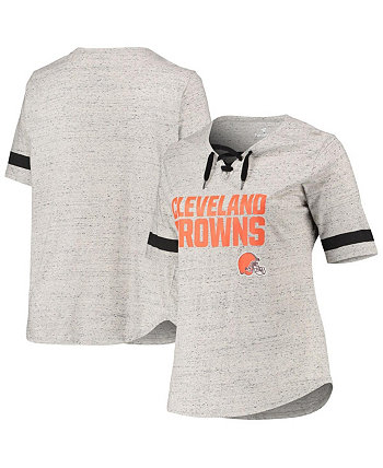 Женская серая футболка Cleveland Browns с v-образным вырезом и шнуровкой больших размеров Fanatics