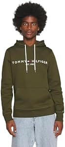 TOMMY HILFIGER Men's Iconic Fleece Embroidered Tommy Logo Pullover Hoodie Sweatshirt Collection 2024, Medium, Black Tommy Hilfiger