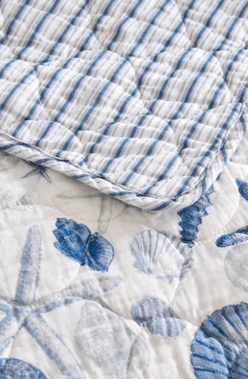 Комплект из 3-х предметов синего хлопкового королевского стеганого одеяла с цветочным рисунком Sea Whispers Laura Ashley