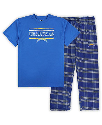 Мужской фланелевой спальный комплект Los Angeles Chargers Big and Tall синего и серого цвета Concepts Sport