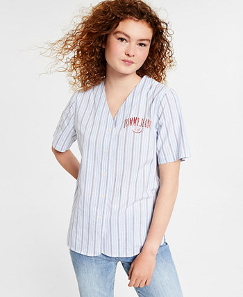 Женская хлопковая бейсбольная рубашка в полоску на пуговицах спереди Tommy Jeans