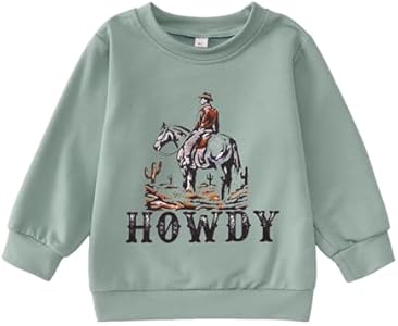 Toddler Boy Howdy Sweatshirt Cowboy Western Graphic Long Sleeve T-Shirt Kids Vintage Rodeo Lightweight Pullover Tops Sofeon