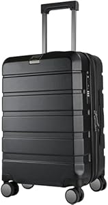 KROSER Hardside Expandable Carry On Luggage with Spinner Wheels & Built-in TSA Lock, Durable Suitcase Rolling Luggage with USB Port, Carry-On 20-Inch, Black KROSER