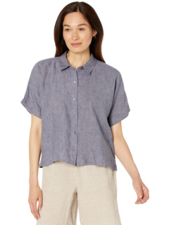 Рубашка с коротким рукавом с классическим воротником из выстиранного органического льна Delave Eileen Fisher