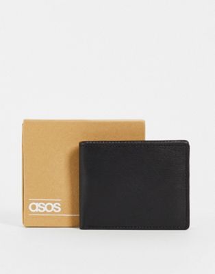 Черный кожаный кошелек ASOS DESIGN с внутренним кошельком для монет ASOS DESIGN