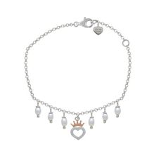 Браслет с подвеской в виде короны и сердца из чистого серебра с пресноводным культивированным жемчугом Disney Disney