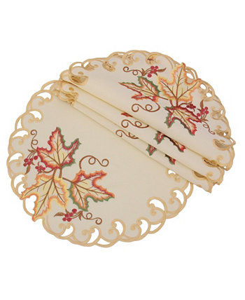 Круглые салфетки с вышивкой в виде листьев муассона для рукоделия, осенние - набор из 4 Manor Luxe