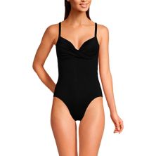 Women's Long Lands' End Bust Enhancing Tummy Slimming Draped Sweetheart Neck One-Piece Swimsuit Lands' End